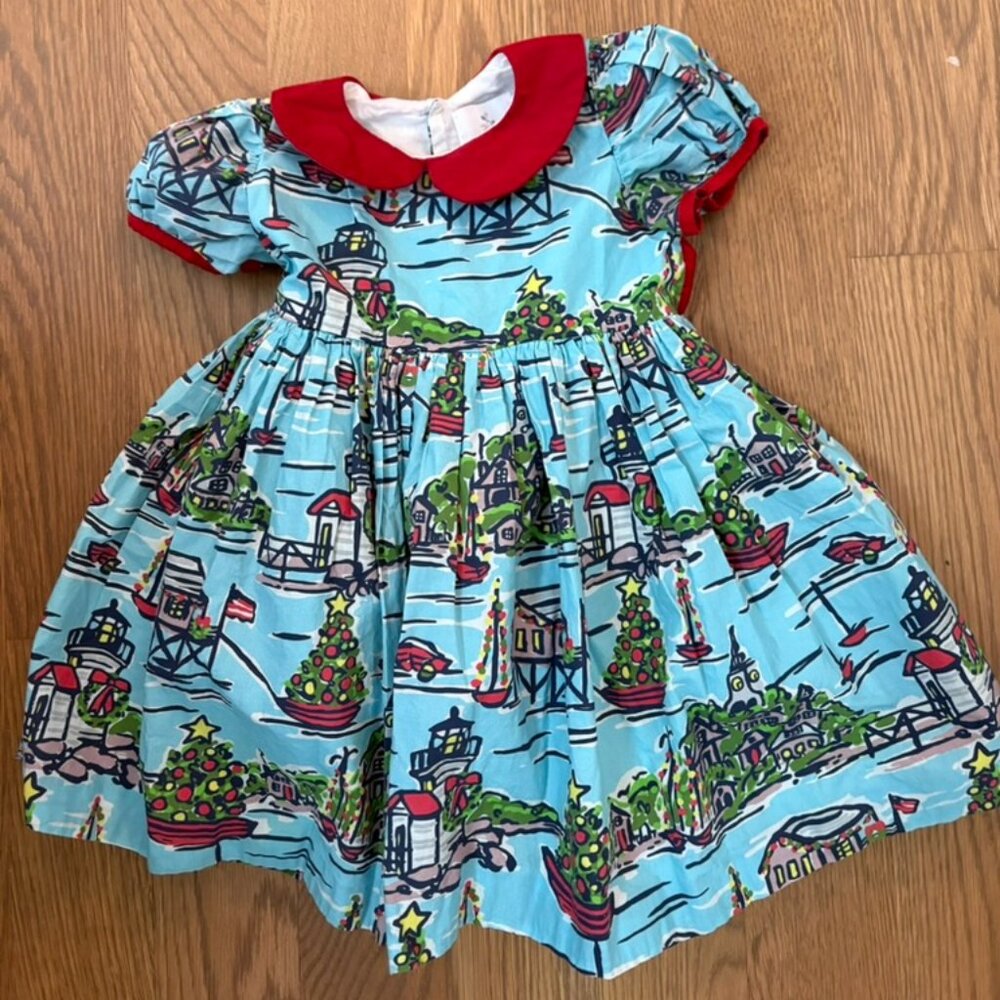 Girls, 3T, Blue and red holiday dress, Festive